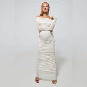 BUMPSUIT NEW Off The Shoulder Soft Mesh Maternity Dress in Ivory